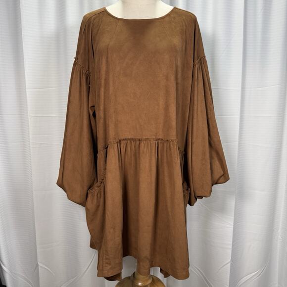 Free People Abbie Vegan Suede Mini Dress Women's Size Large Brown Boho - Picture 2 of 12